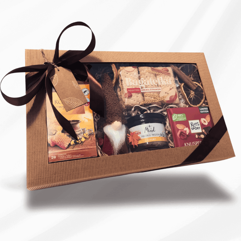 Cozy Autumn – pudełko prezentowe ze skrzatem, suszonymi pomarańczami i laskami cynamonu
