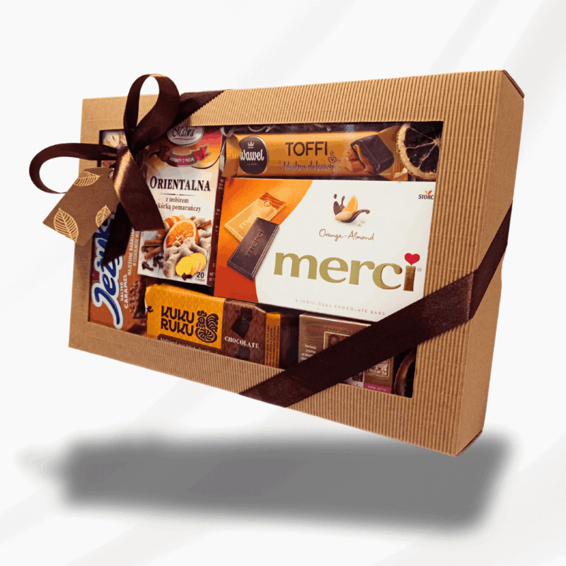 Prezent na jesień Warm Autumn – box jesienny ze słodyczami i herbatą