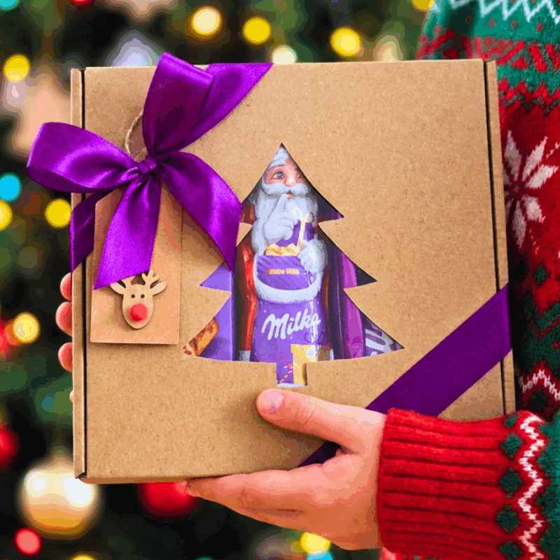 Box Świąteczny Milka Santa Edition z klasycznymi słodyczami Milka