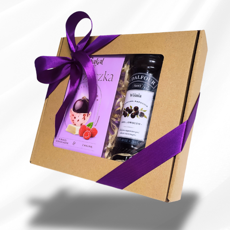 Sweet Duo – owocowy słodki prezent w pudełku z porzeczką liofilizowaną w białej czekoladzie i rapsodią wiśniową
